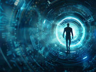 Poster - Digital Guardian Abstract Background Standing Watch Cyber Security Concept.