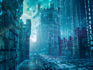 Fototapete - Digital Fortress Standing Tall Abstract Background Artistic Image.