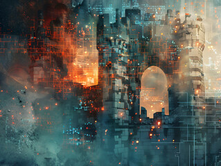 Poster - Abstract Digital Fortress Background with Fortified Structure and Geometric Design