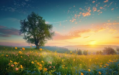 serene blue hour landscape photography showcases shaded tree under a beautiful sky, captured during 