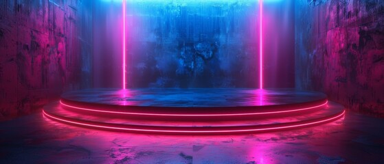 Fototapete - This futuristic 3D Cyberpunk Techno Showcase redefines the very concept of high-tech excellence with electrifying innovations for product display