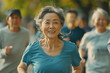 Senior woman jogging exercise outdoors, healthcare and mental in senior
