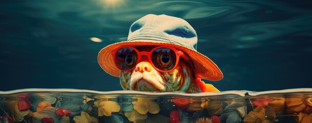 goldfish wears hat with sunglass