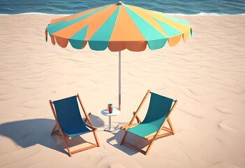 Poster - beach chairs and umbrella on the beach