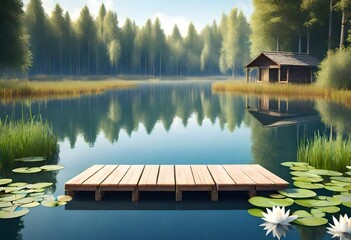 Poster - wooden bridge over lake