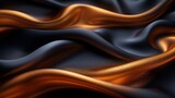 Fototapeta  - Black dark brown orange gold abstract luxury background. Silk satin fabric. Gradient ombre color. Curtain drapery fold line. Chocolate shade. Shiny glow glitter light. Design. Wide banner. Panoramic.