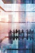 © Ilia - Blurred abstract background with conference room in bustling business center hall, with businessmen and people captured in motion blur through a long exposure technique. Work atmosphere.