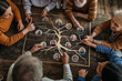 Pensioners create an online family tree, gathering information and photos stock photo