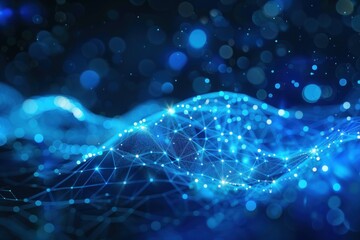 Poster - Blue abstract background with a network grid and particles connected