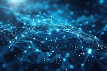 Poster - Blue abstract background with a network grid and particles connected