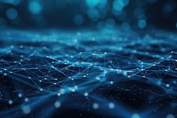 Poster - Blue abstract background with a network grid and particles connected