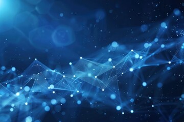 Poster - Blue abstract background with a network grid and particles connected