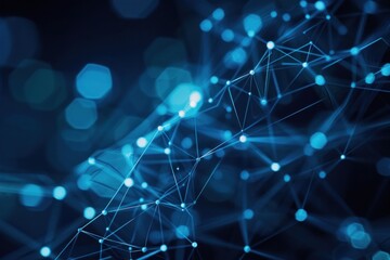 Poster - Blue abstract background with a network grid and particles connected
