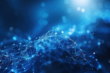 Poster - Blue abstract background with a network grid and particles connected