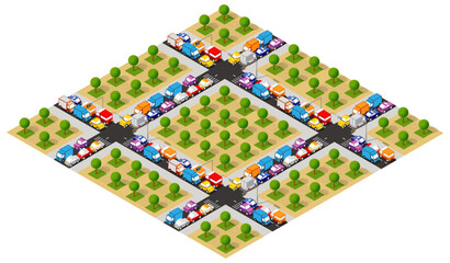 Wall Mural - Isometric urban megalopolis top view of the city infrastructure town,