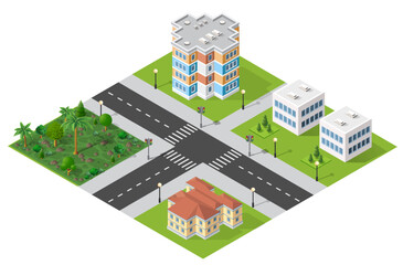 Isometric urban megalopolis top view of the city infrastructure town,