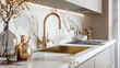 © Oleksandr - luxury kitchen sink with gold faucet and marble countertop