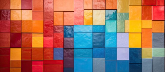 Poster - Square patterns in various colors creating a vibrant backdrop on a close-up wall