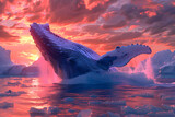 Fototapeta  - hermoso atardecer en medio del mar, ballenas y un cielo muy lindo