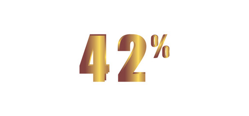 42 percent on white background, 3D gold isolated vector image