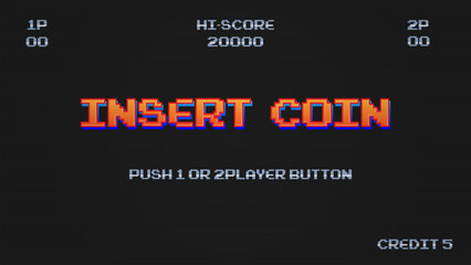 Poster - insert coin to continue .pixel art .8 bit game.retro game. for game assets in vector illustrations.r
