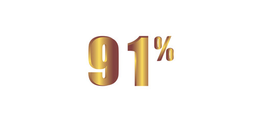 91 percent on white background, 3D gold isolated vector image