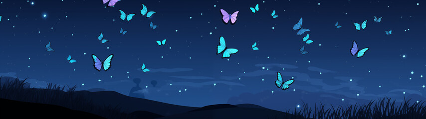 Wall Mural - Enchanting Nighttime Butterfly Scene with Glowing Light