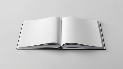 blank book, open book with blank pages, Mockup of a white blank hardcover book or notebook cover, Blank photorealistic notebook mockup on light grey background, front and back view, Ai generated image