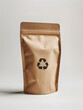 A brown paper bag with a recycle symbol on it