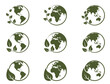 eco world icon set. western and eastern hemispheres. eco friendly and sustainable symbols. isolated vector illustrations in simple style
