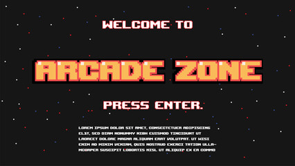 Wall Mural -  welcome to game zone.pixel art .8 bit game.retro game. for game assets in vector illustrations.Retro Futurism Sci-Fi Background. glowing neon grid.and stars from vintage arcade comp
