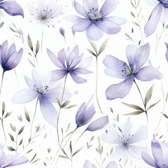  Watercolor lilac flowers on white, floral seamless pattern. Spring design for fabric, wallpaper and printed products.
