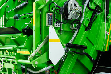 Poster - A modern machine for transporting waste waste with a press and automatic loading and unloading, rear view of the mechanization and trash can