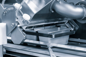 Poster - industrial production of bakery products on an assembly line - technology and machinery in the food factory