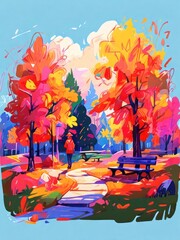 Wall Mural - autumn landscape with trees