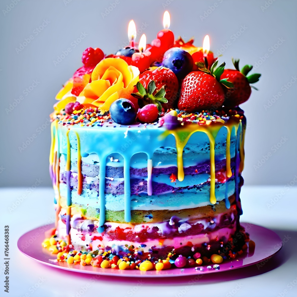 Cake Design, multicolor cake nice design with sugar flowers, birthday cake for children, modern cake design for restaurant and cafe, brilliant cake design for sweet moment, happy celebration event