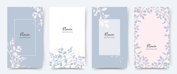 Wall Mural - floral background. elegant pattern of branches and leaves in pastel blue and pink colors. editable v