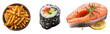 Shushi and fish set isolated on a transparent or white background, png 