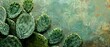 A Prickly pear cactus pads spread across a textured green background