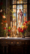 Spiritual Solitude: Intimate and Tranquil Vignette of a Traditional Religious Altar