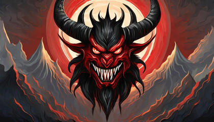 Wall Mural - Devil with horns and evil looking, illustration.