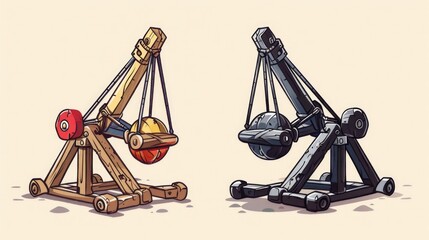 Poster - Detailed drawing of a wooden catapult, suitable for historical and educational projects