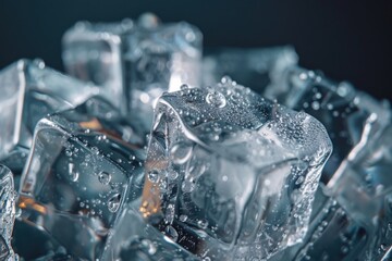 Poster - A pile of ice cubes stacked on top of each other. Suitable for various cold beverage concepts