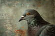 Portrait of urban gray pigeon on old wall background