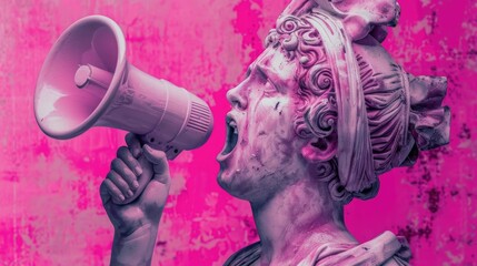 Aufkleber - A statue of a man holding a megaphone, great for communication concepts