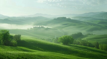 Aufkleber - Beautiful view of green rolling hills with trees. Perfect for nature backgrounds