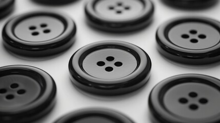 Poster - A collection of black buttons on a white background. Ideal for fashion or sewing projects