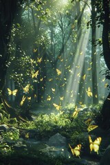 Aufkleber - A forest filled with lots of yellow butterflies. Ideal for nature and wildlife concepts