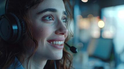 Aufkleber - A woman wearing a headset and microphone, ideal for customer service concepts