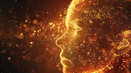 Poster - Close up of a person's face with gold lights in the background. Suitable for various design projects